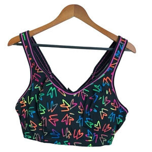 🌞 SPORT by Cacique Bra - Black with Neon Hearts Size 42D Lane Bryant